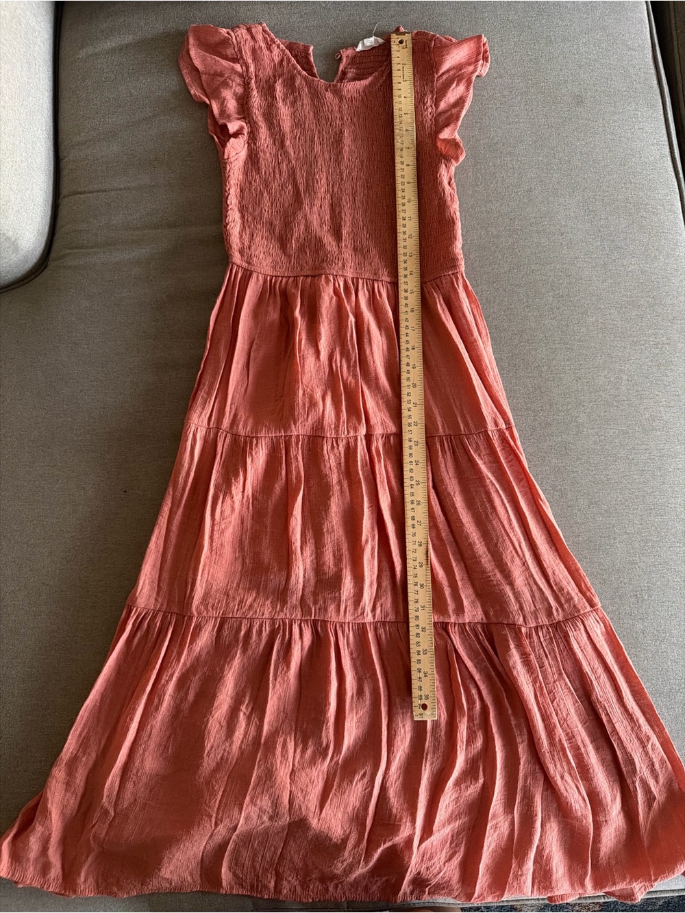 Coral Tiered Maxi Dress with Flutter Sleeves